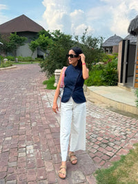 Navy Blue Sleeveless Denim Top