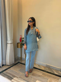 Blue Blossom 3 piece Organza Cor-ord Set