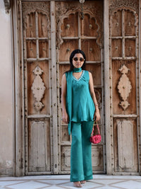 Teal Scarf-Neck Co-ord Set