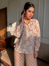 Brown Pure Cotton Floral Printed Co-ord Set