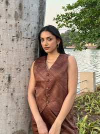 Dark Brown Jam Cotton Waistcoat Set