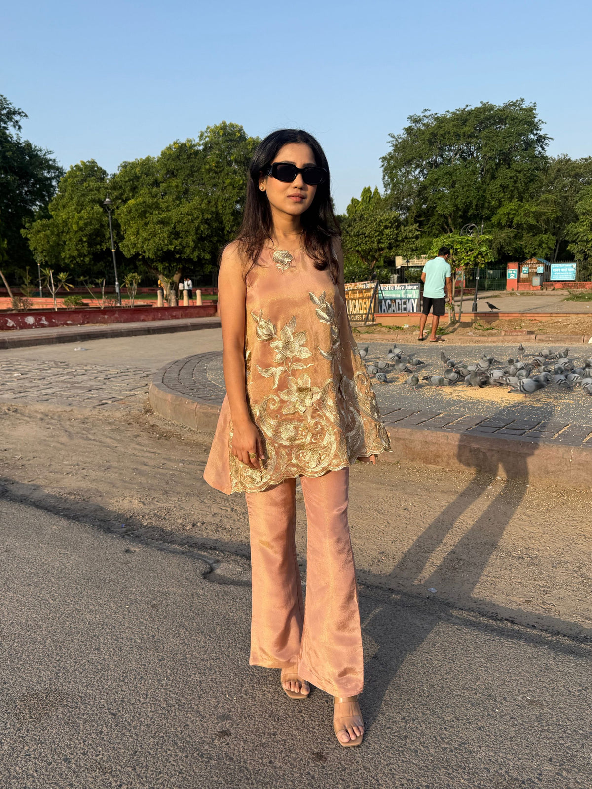 Peach Flare Co-ord Set with applique