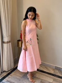 Pastel Pink Halter Neck Floral Details