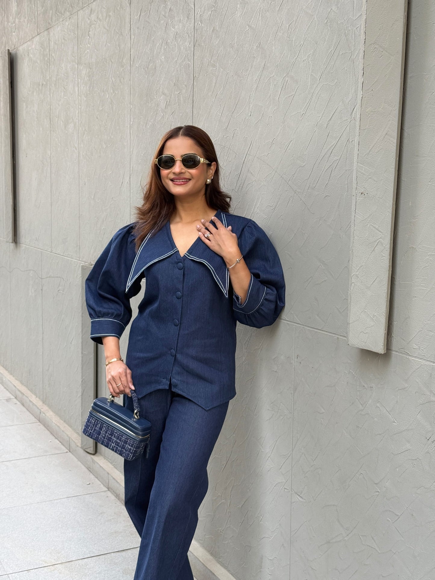 Marine Oversized Collar Denim Set