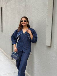 Marine Oversized Collar Denim Set