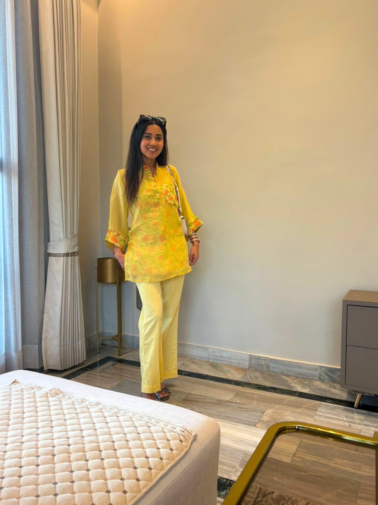 Lemon Blossom 3 piece Organza Cor-ord Set