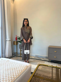 Brown Blossom 3 piece Organza Cor-ord Set
