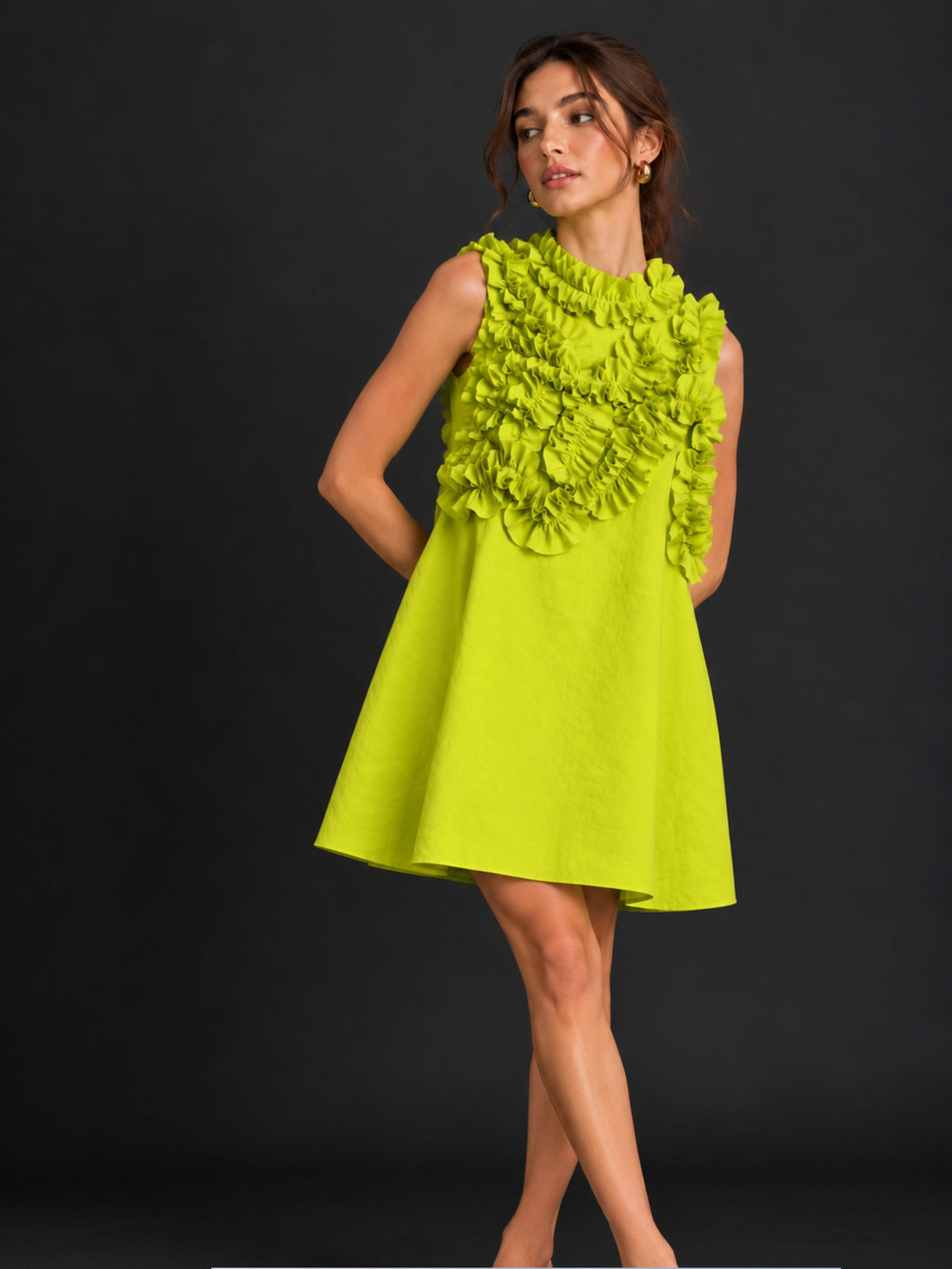 Lime Ruffle Mini Dress