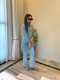 Blue Blossom 3 piece Organza Cor-ord Set