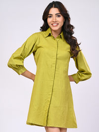 Cotton Linen Green Short Dress