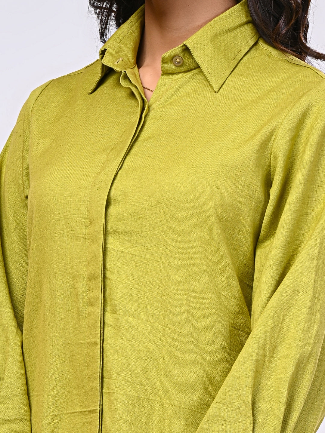 Cotton Linen Green Short Dress