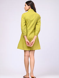Cotton Linen Green Short Dress