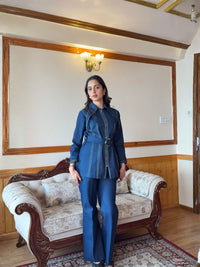 Deep Blue Denim Co-ord Set With Belt