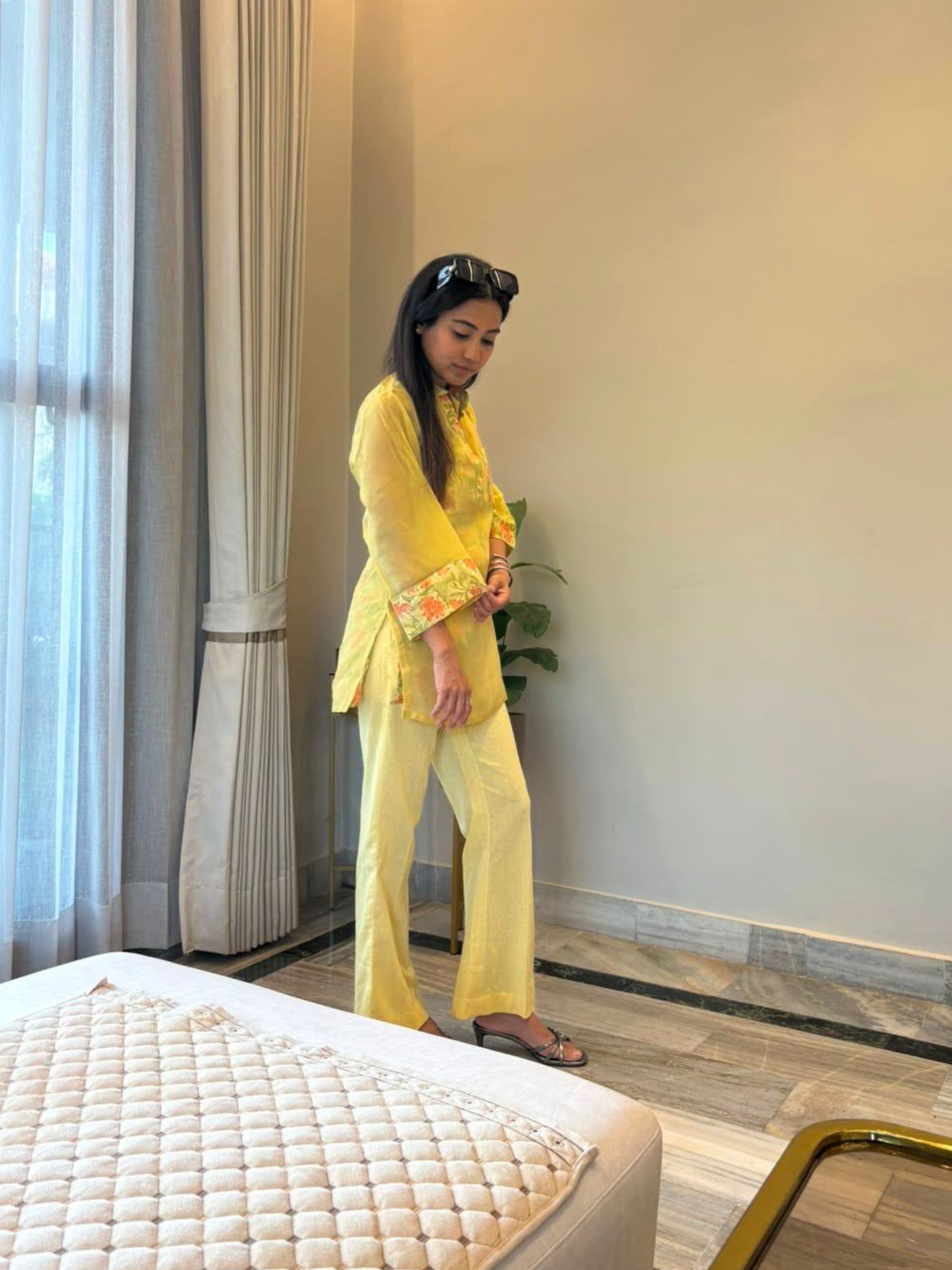 Lemon Blossom 3 piece Organza Cor-ord Set