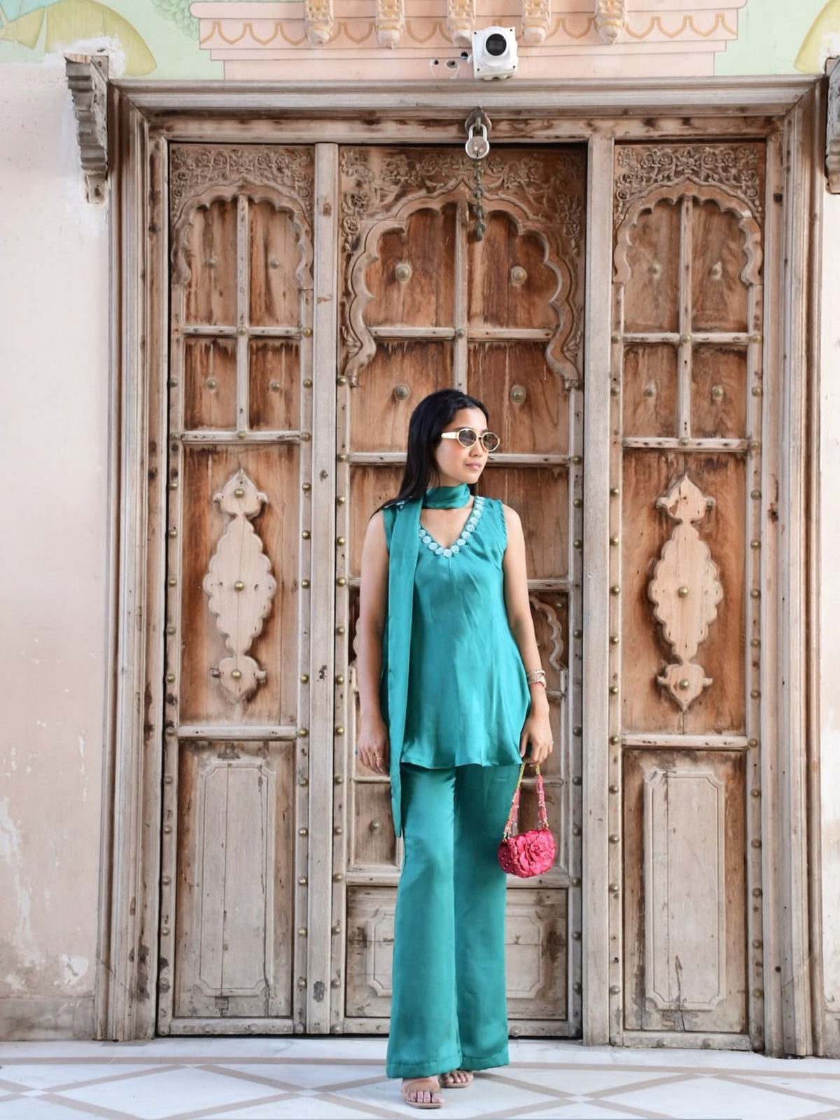 Teal Scarf-Neck Co-ord Set