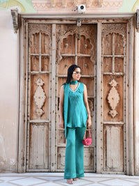 Teal Scarf-Neck Co-ord Set