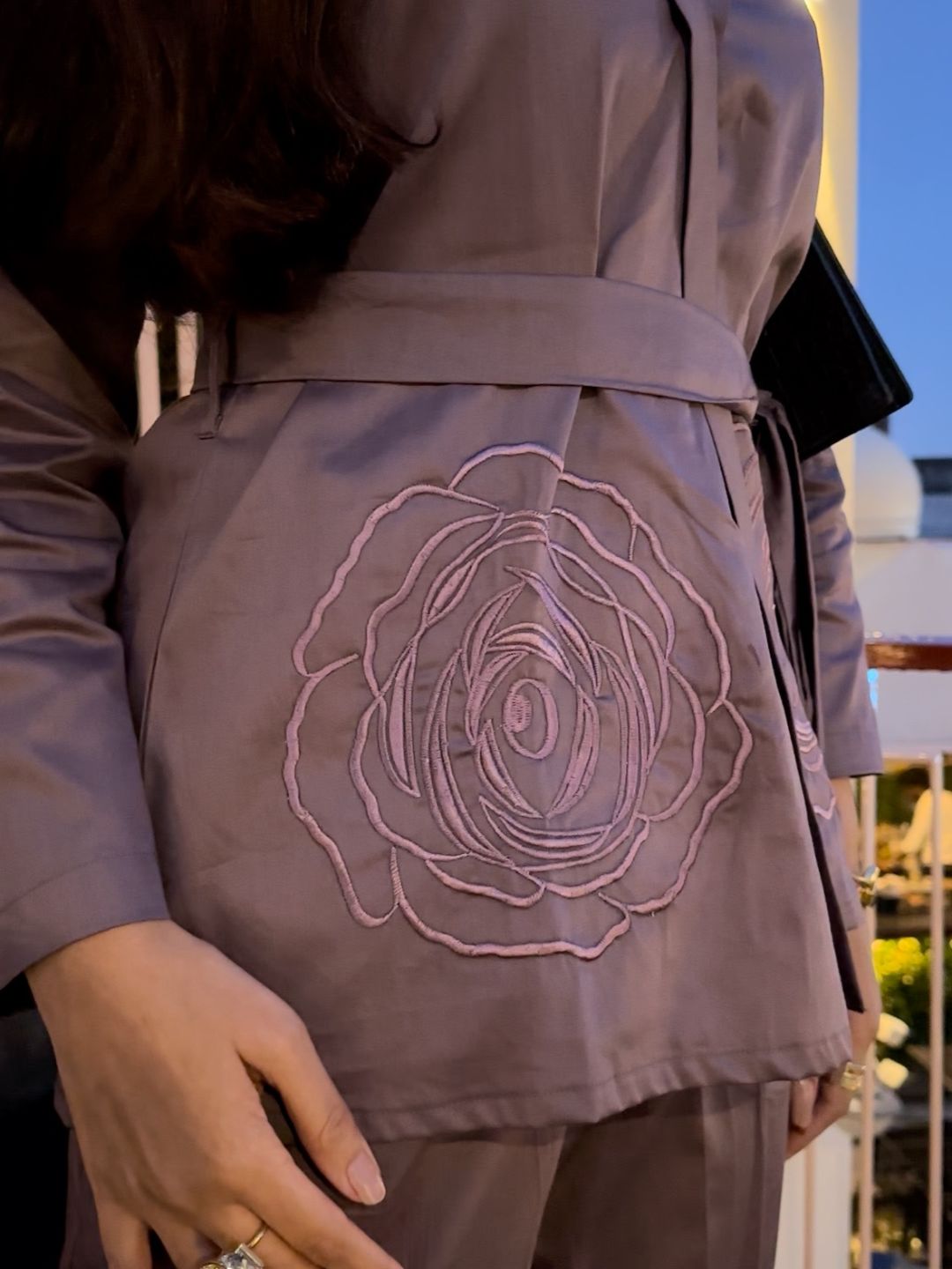 Brown Italian Cotton Blazer Co-ord Set With Embroidery