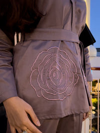 Brown Italian Cotton Blazer Co-ord Set With Embroidery