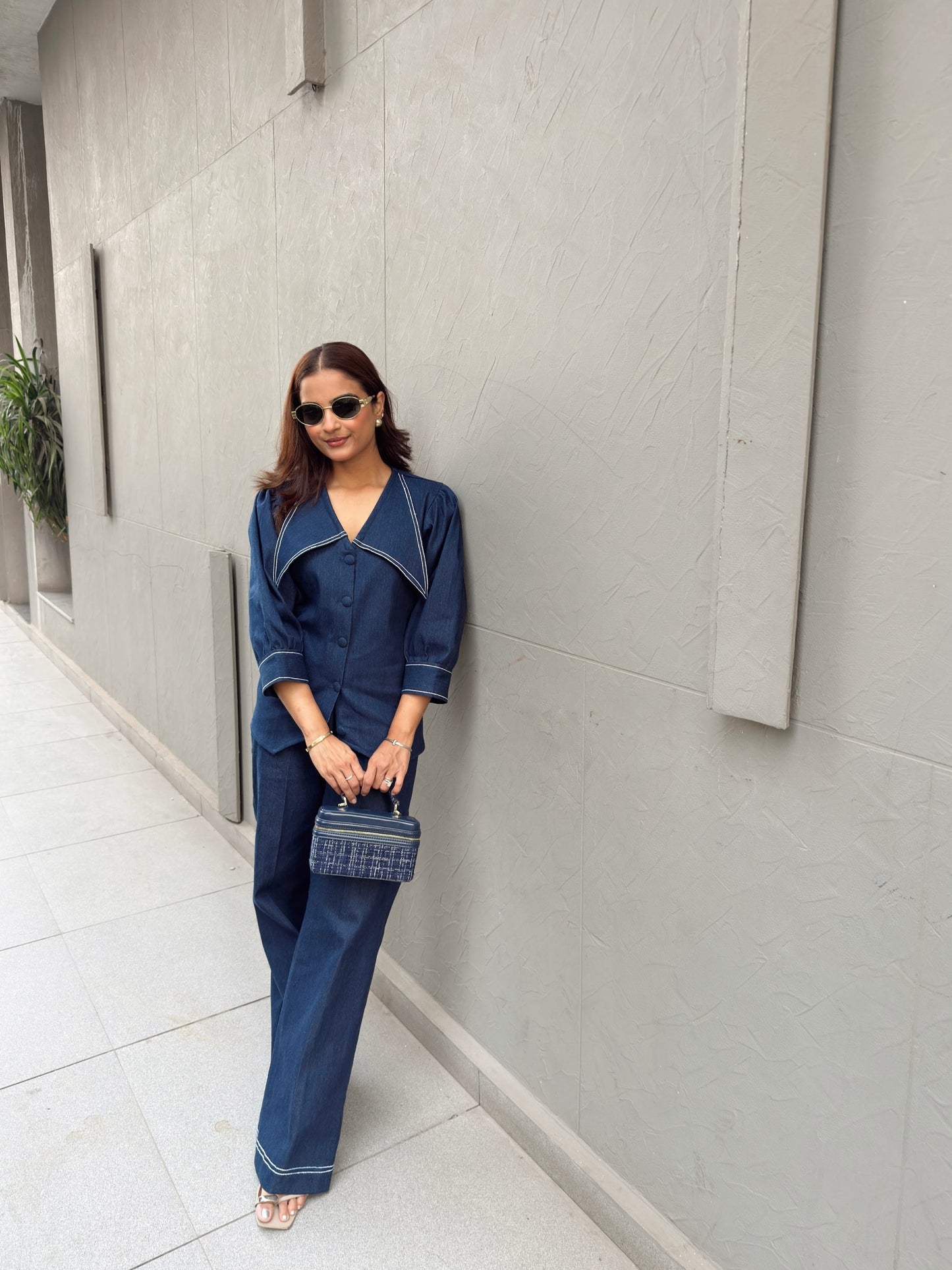 Marine Oversized Collar Denim Set