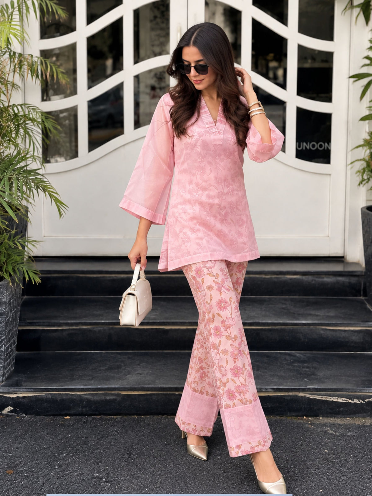 Pink Petal Whisper 3 piece Organza Cor-ord Set