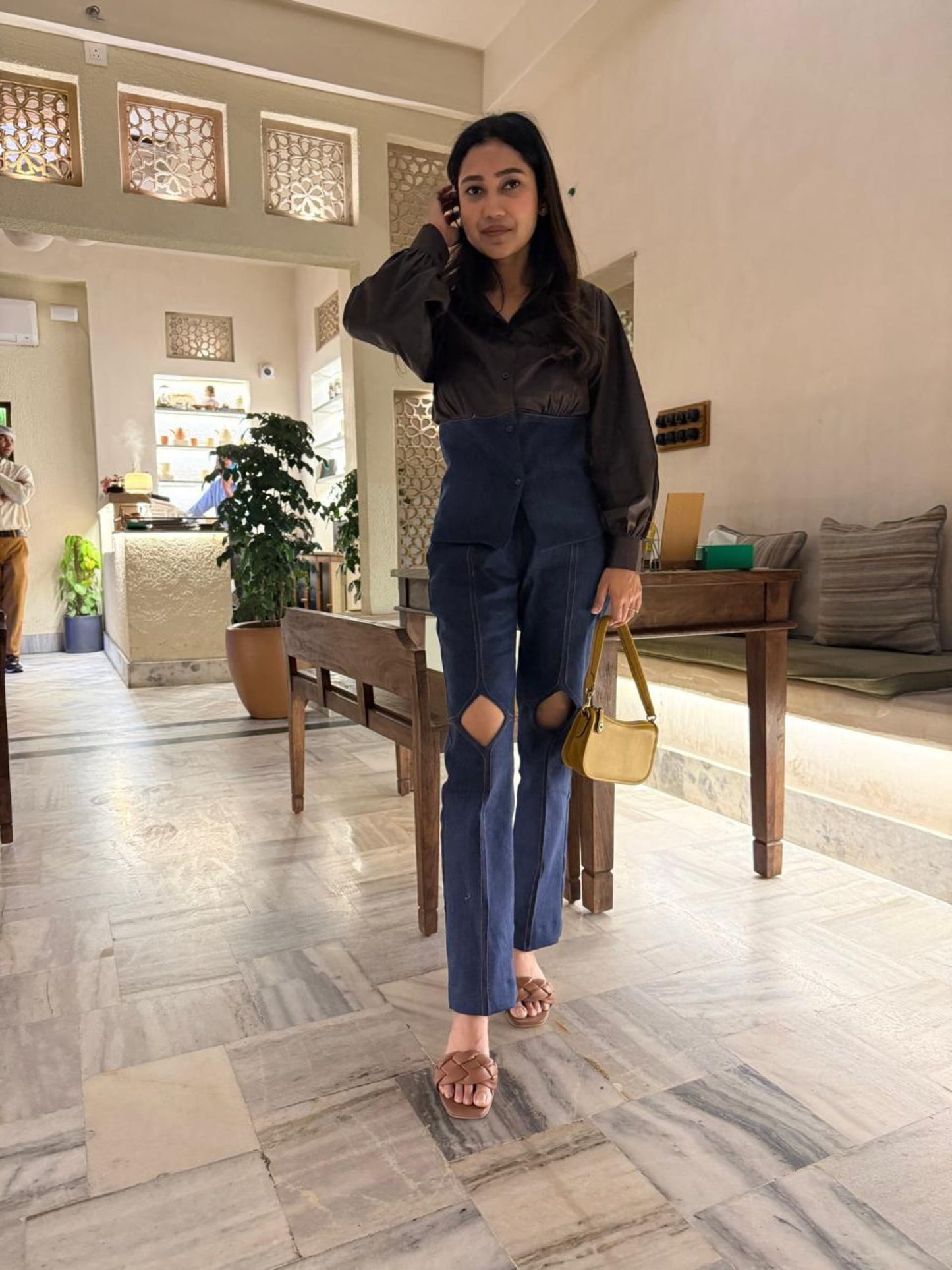 Dual Tone Denim Co-ord Set With Knee Cutouts