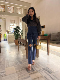 Dual Tone Denim Co-ord Set With Knee Cutouts