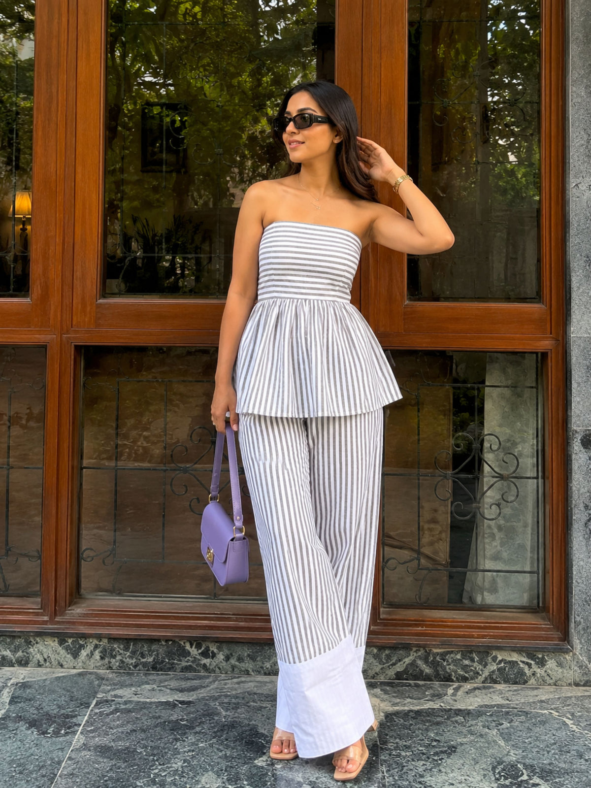 Cloud Grey Stripe Co-ord Set