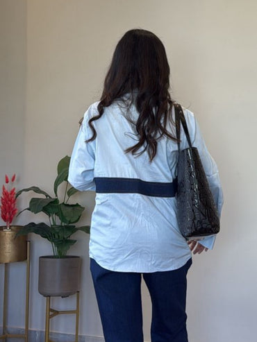 Blue Contrast Panel Cotton Shirt