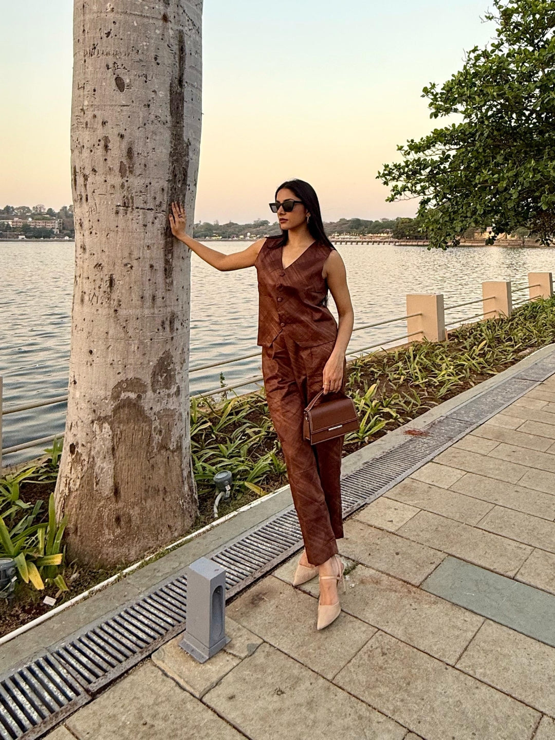 Dark Brown Jam Cotton Waistcoat Set