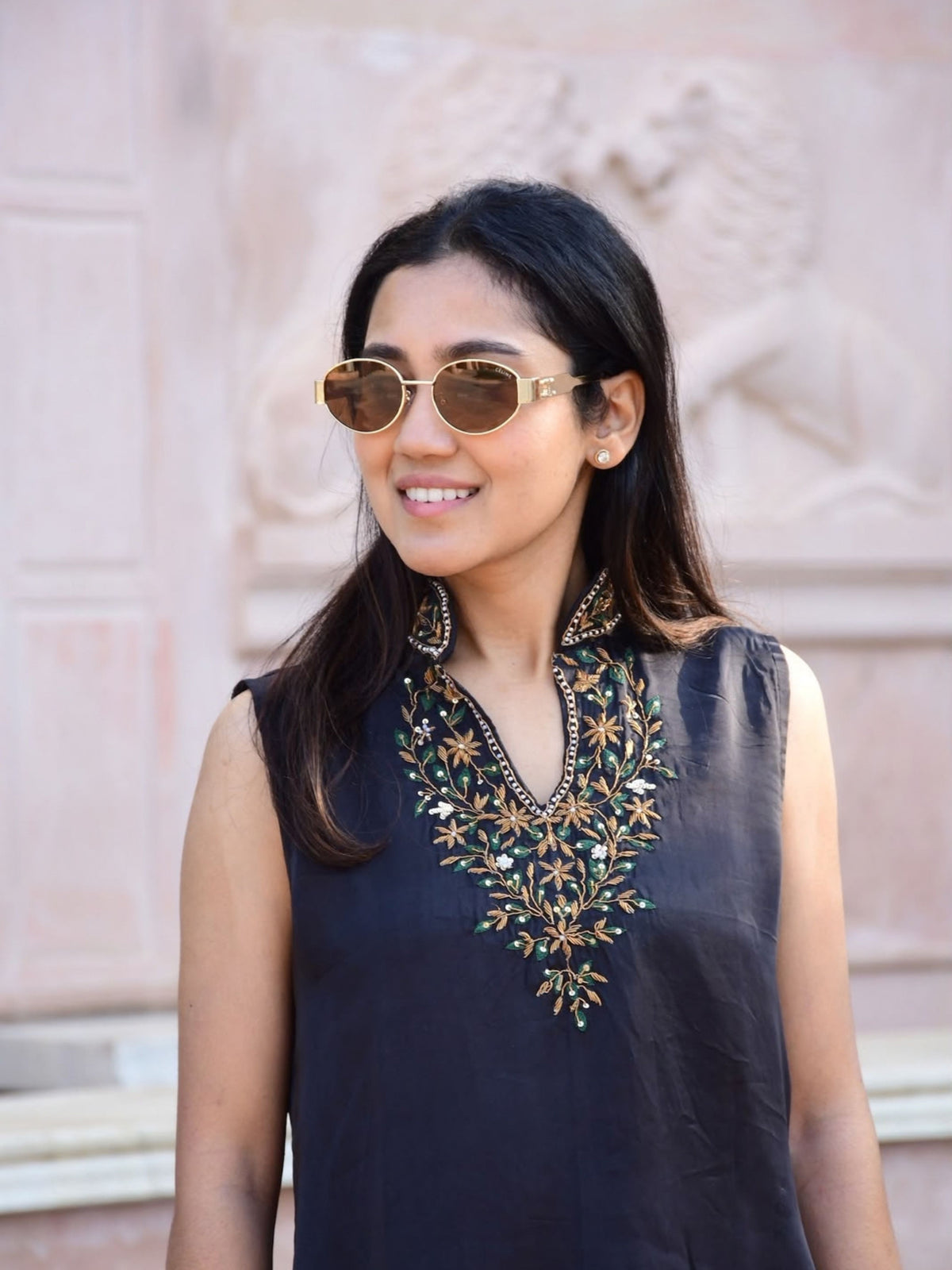 Black Statement V-Neck Cord Set