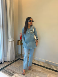 Blue Blossom 3 piece Organza Cor-ord Set