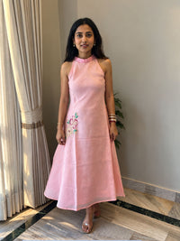 Pastel Pink Halter Neck Floral Details