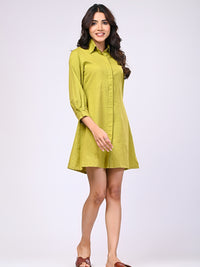 Cotton Linen Green Short Dress