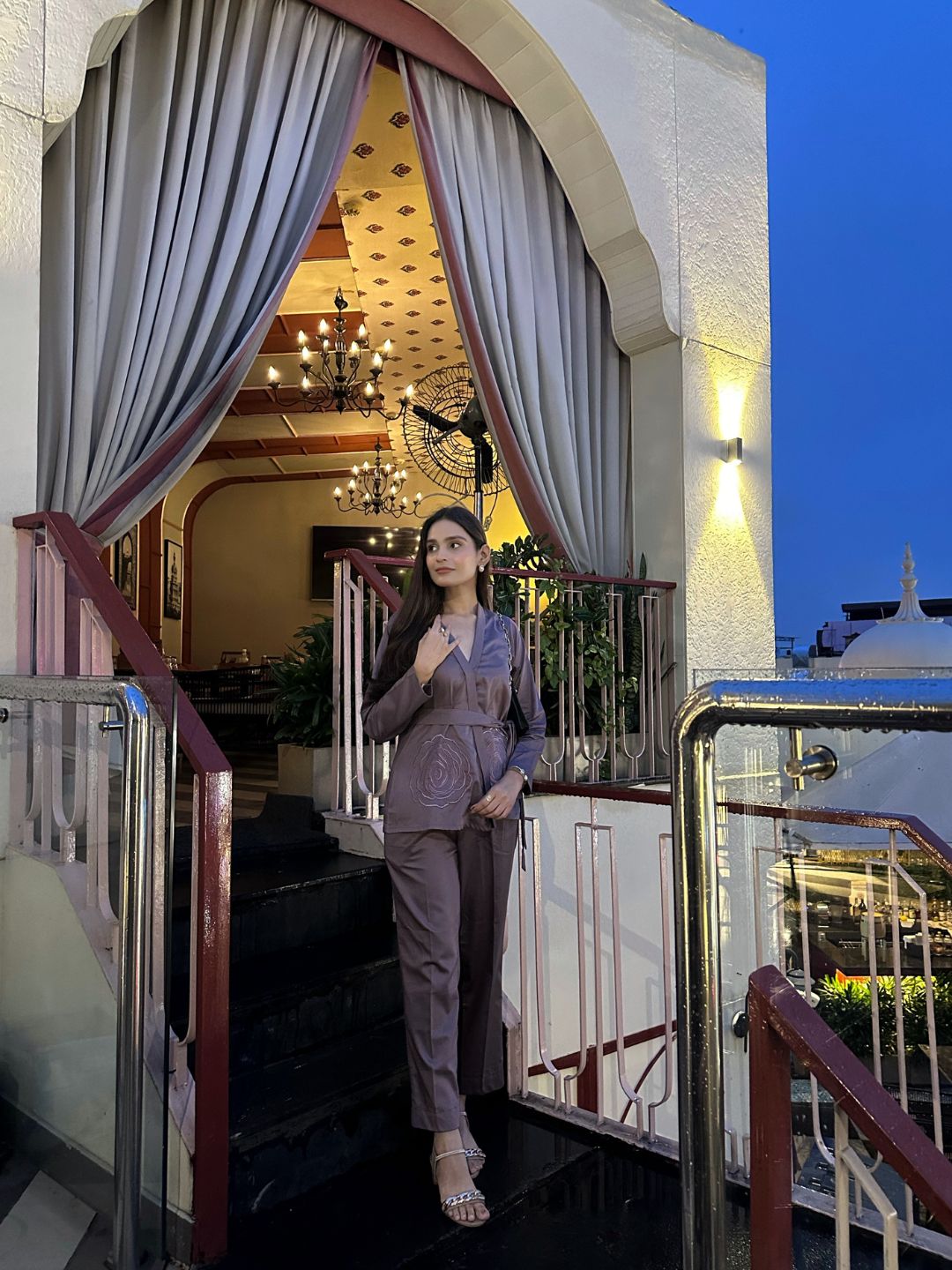 Brown Italian Cotton Blazer Co-ord Set With Embroidery