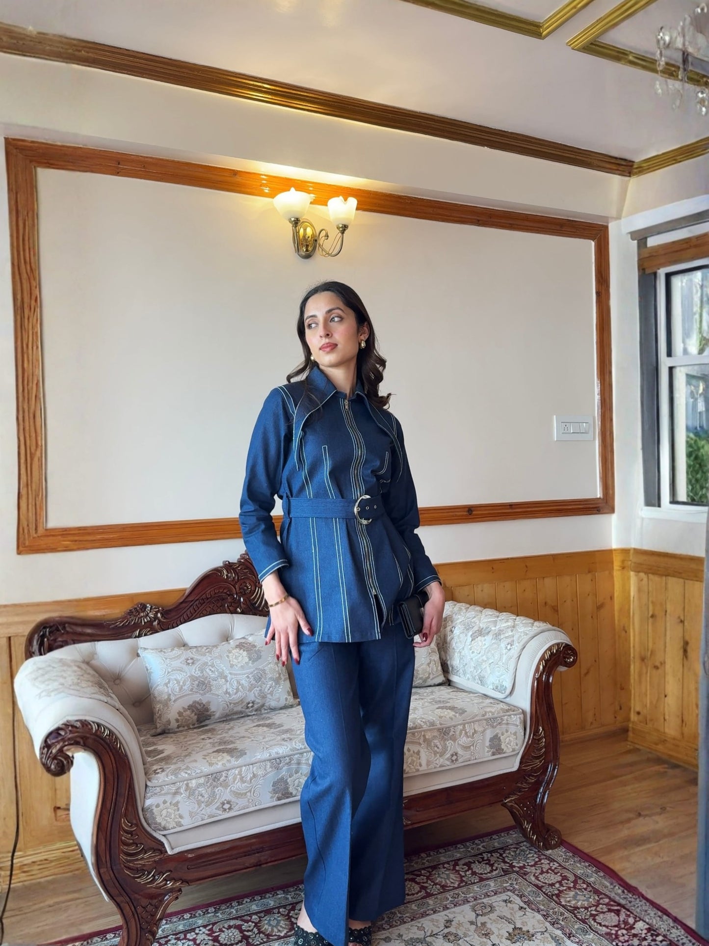 Deep Blue Denim Co-ord Set With Belt