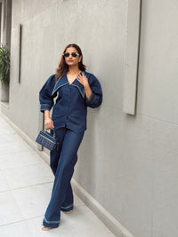 Marine Oversized Collar Denim Set