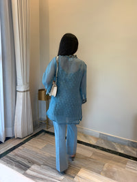 Blue Blossom 3 piece Organza Cor-ord Set