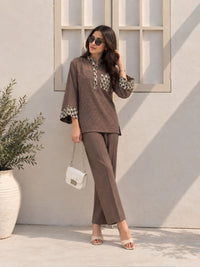 Brown Blossom 3 piece Organza Cor-ord Set