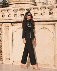 Black Italian Cotton Co-ord Set With Lace detailing