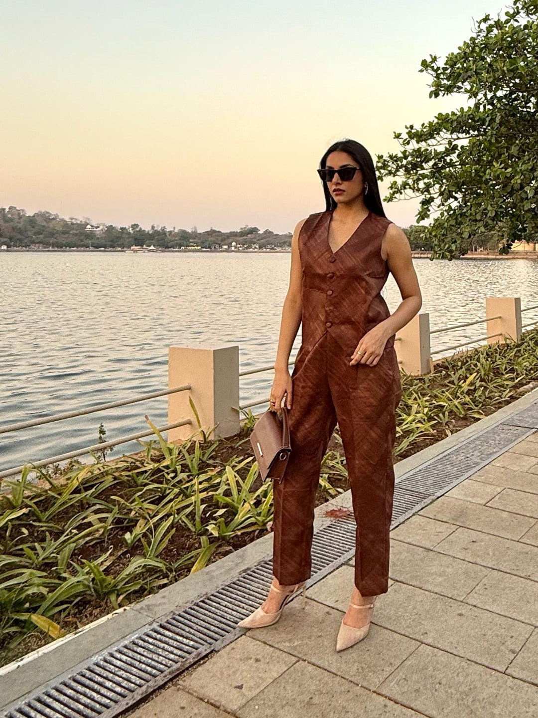 Dark Brown Jam Cotton Waistcoat Set