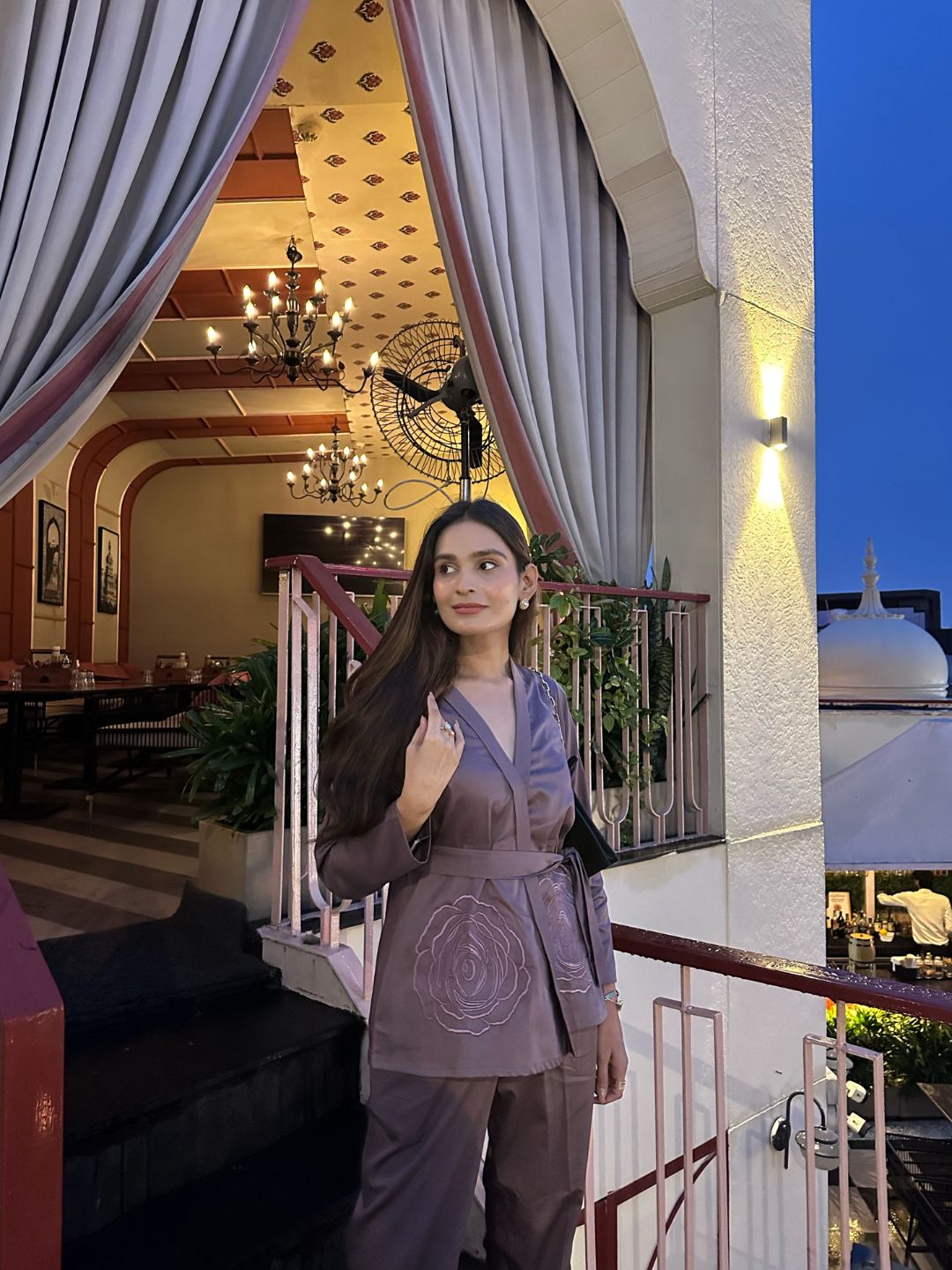 Brown Italian Cotton Blazer Co-ord Set With Embroidery