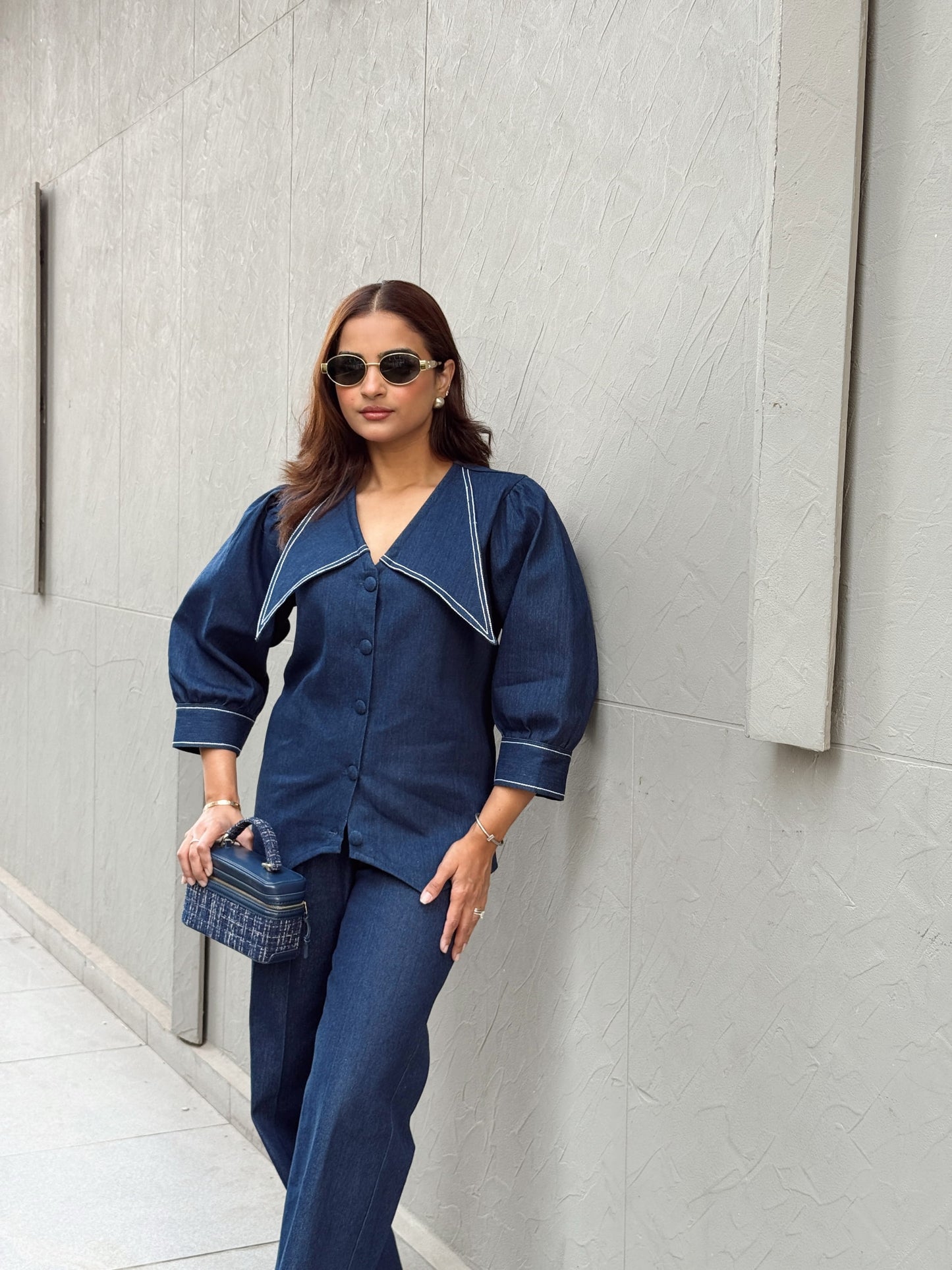 Marine Oversized Collar Denim Set