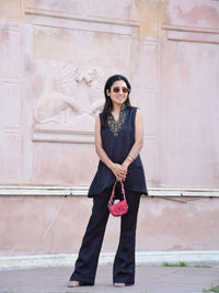 Black Statement V-Neck Cord Set