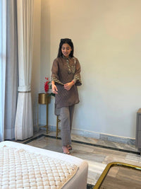 Brown Blossom 3 piece Organza Cor-ord Set