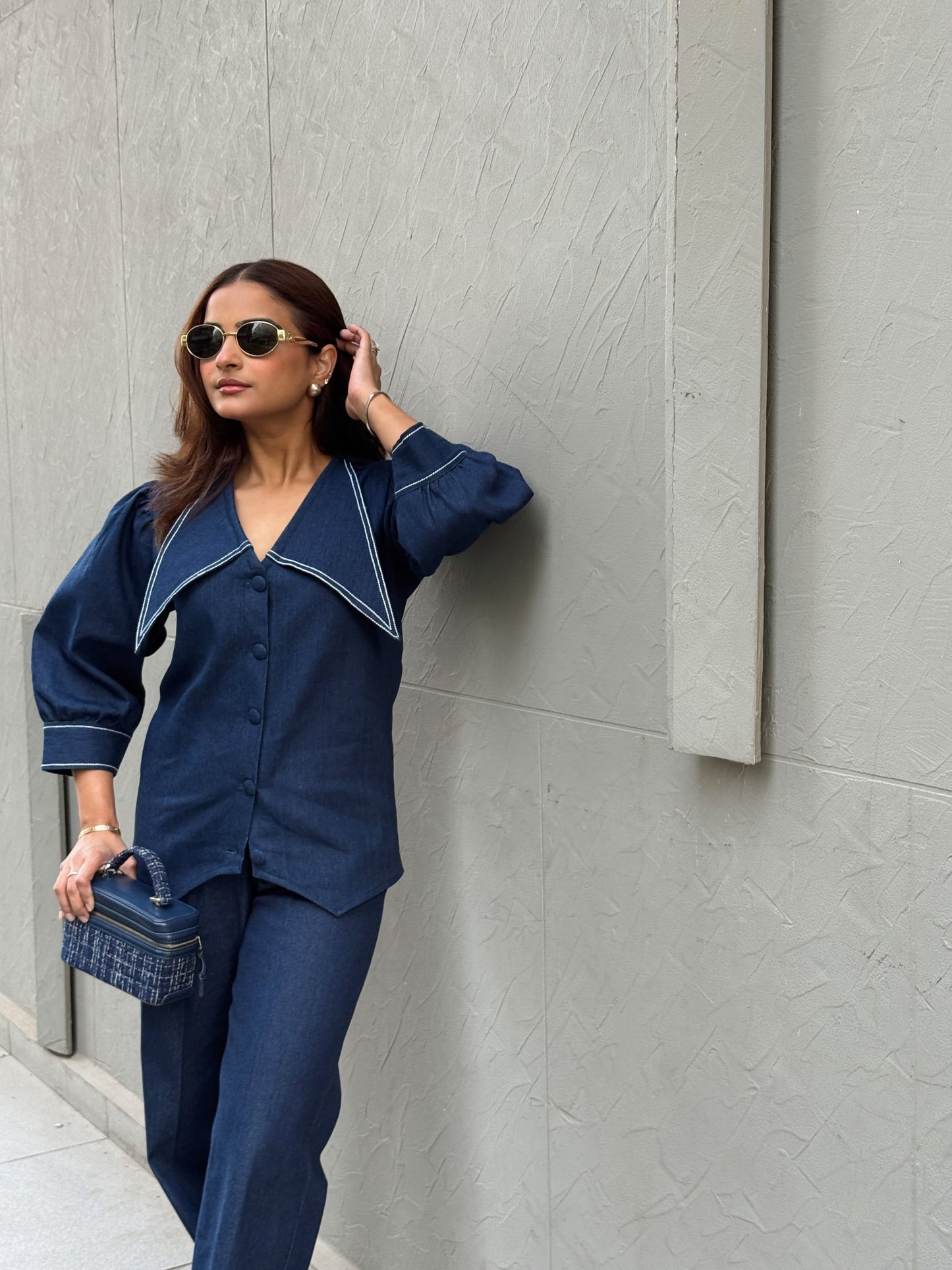 Marine Oversized Collar Denim Set