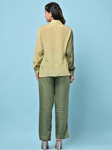 Solid Green Half Side Print Co-ord Set