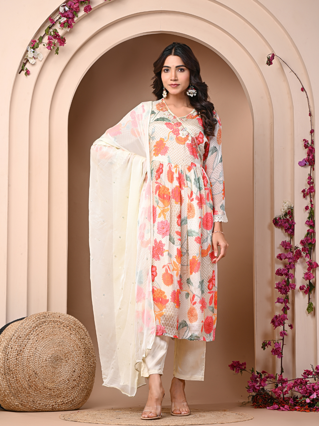 Off-white 3 Pc Chinnon & Shantoon Suit Set