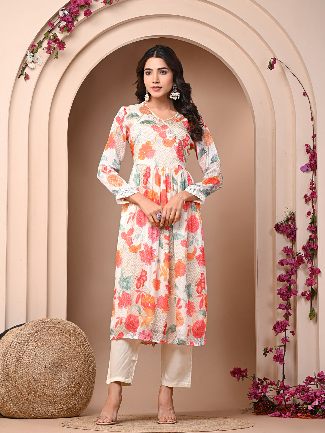 Off-white 3 Pc Chinnon & Shantoon Suit Set