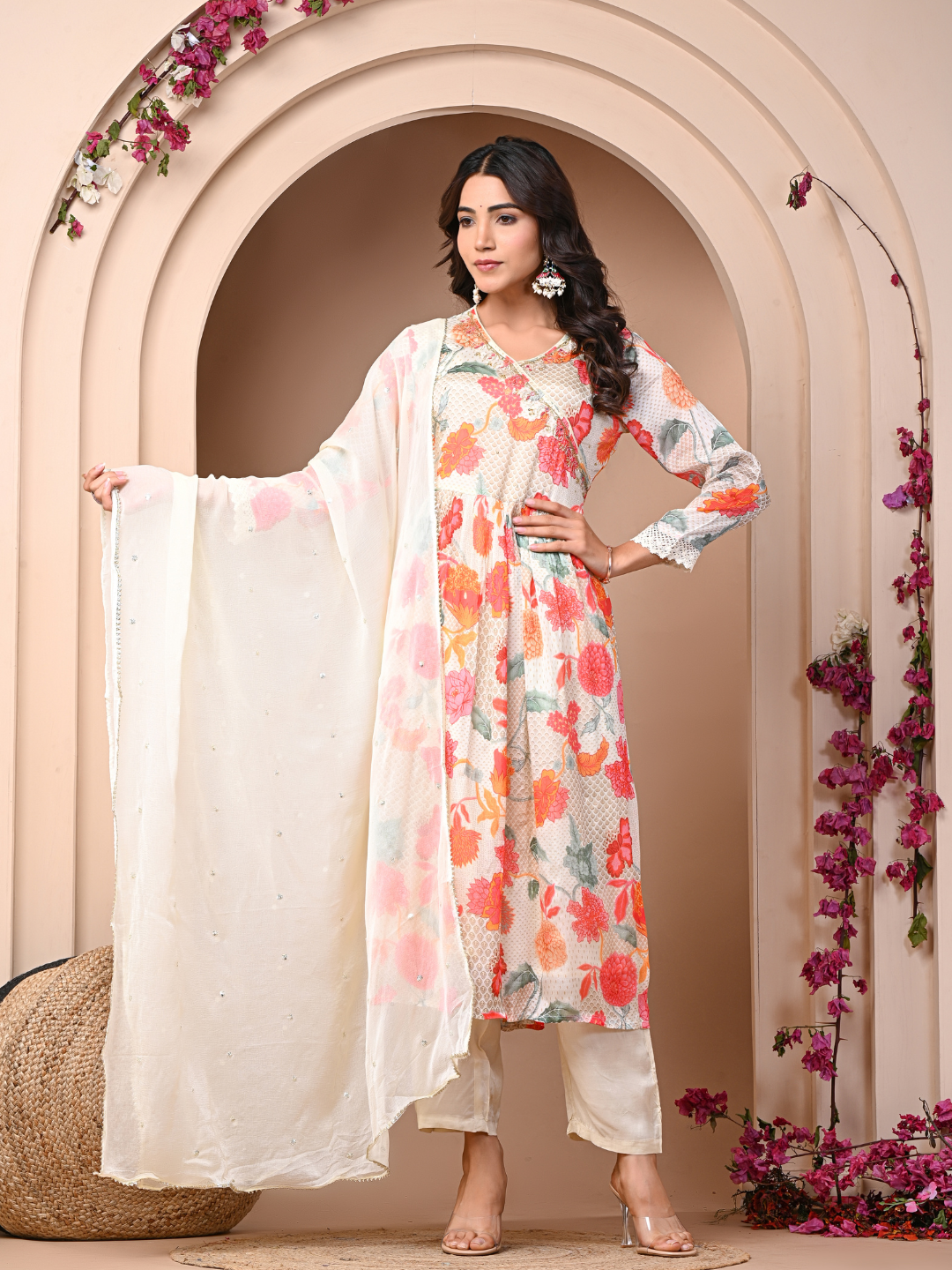 Off-white 3 Pc Chinnon & Shantoon Suit Set