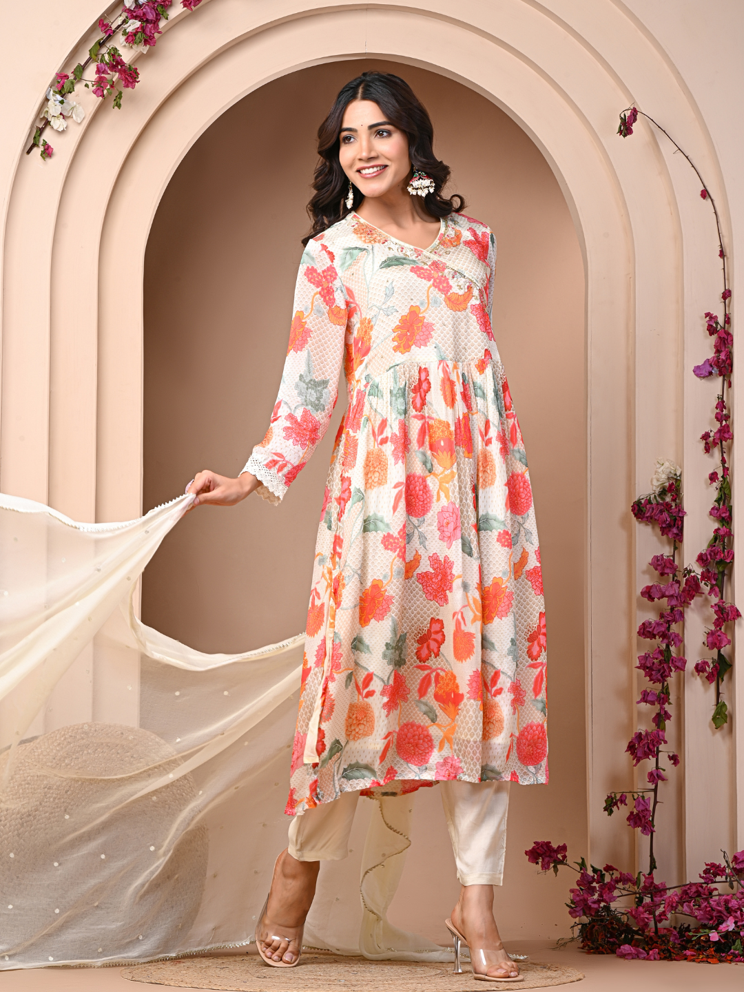 Off-white 3 Pc Chinnon & Shantoon Suit Set